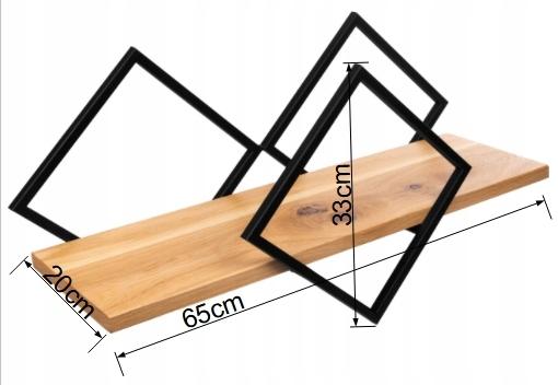 Półka 33x65x20 cm do salonu sypialni metal deska dąb prawdziwe drewno i stal nr. 5