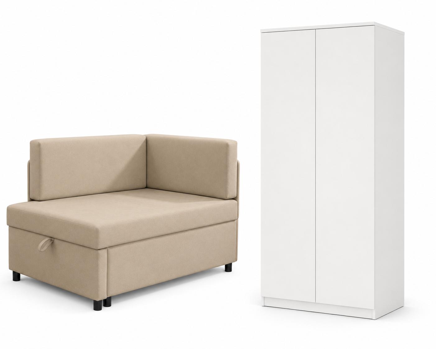 Zestaw mebli sofa rozkładana Viluś beżowa + szafa Martusia 180 cm biała do pokoju dla dziecka nr. 2