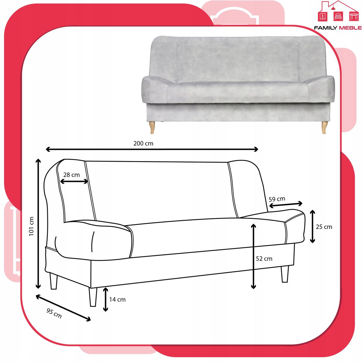 Wersalka SARA 200x95 cm jasnoszara rozkładana kanapa z pojemnikiem sofa do salonu Aura nr. 9