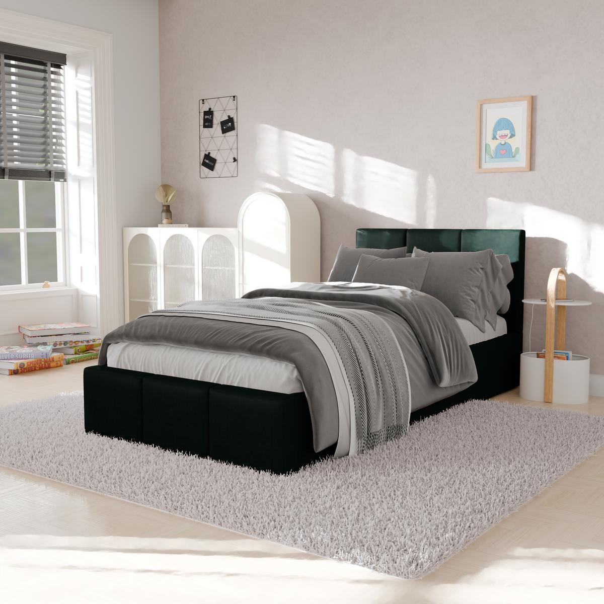 Łóżko Pojedyncze 90x200cm łóżko tapicerowane z pojemnikiem butelkowa zieleń do sypialni wezgłowie 100 cm nr. 4