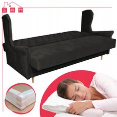 Kanapa z funkcją spania GAJA 212x95x93 cm uszak rozkładana wersalka pikowana z poduszkami AURA czarny - Miniaturka zdjęcia nr 17