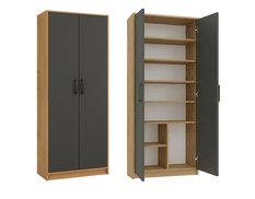 Regał Rafcio 2D 74x180x35 cm z półkami i drzwiami do pokoju biura dąb artisan front grafit bestseller - Miniaturka zdjęcia nr 1