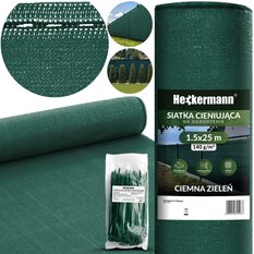 Siatka cieniująca maskująca na płot 90% 1,5x25m Heckermann - Zielona + Opaski 100szt
