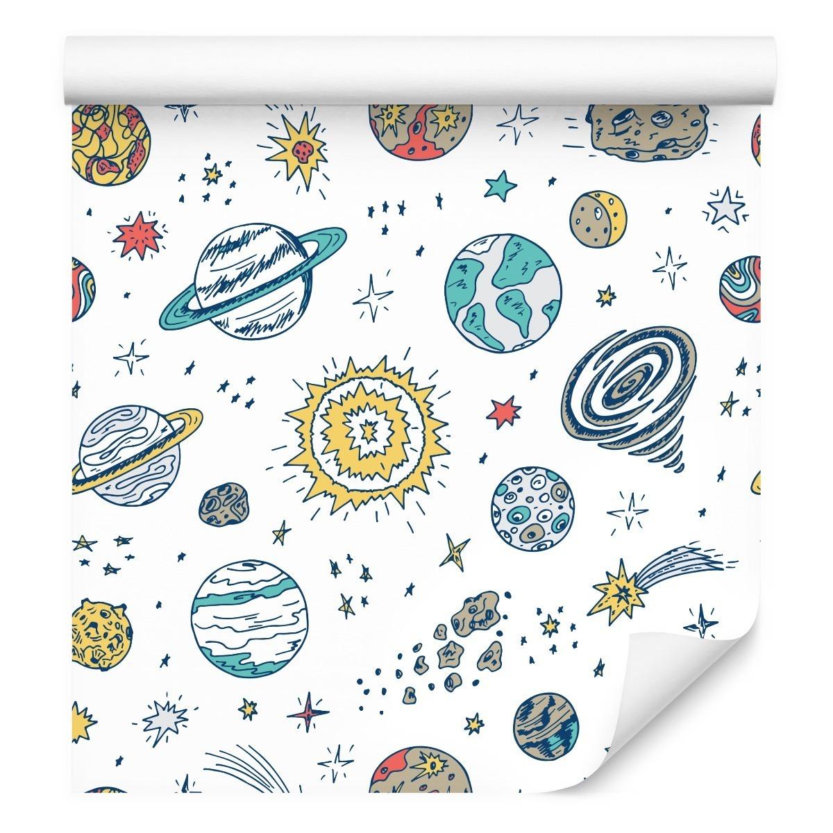 Tapeta dziecięca KOSMOS gwiazdy planety asteroidy, dekoracja nowoczesna
