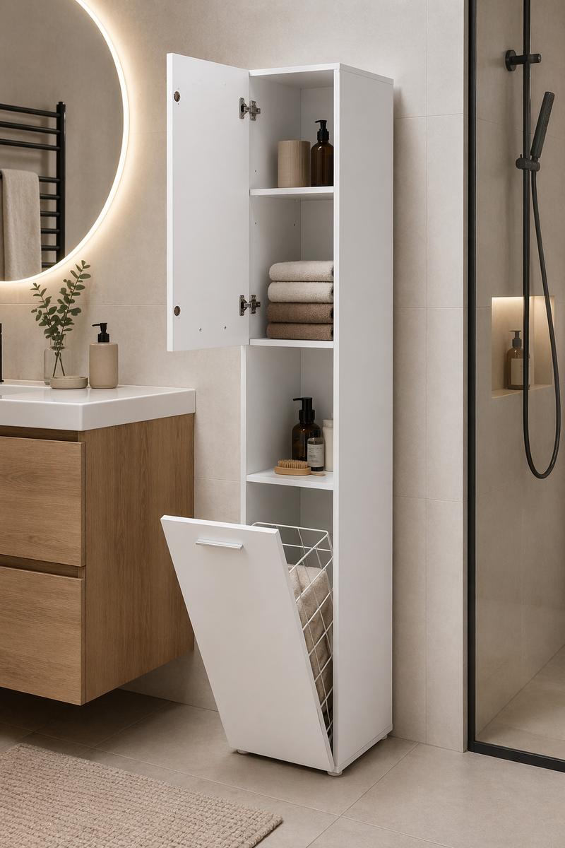 Szafka słupek łazienkowy Luba IA 174×30×30 cm biały mat