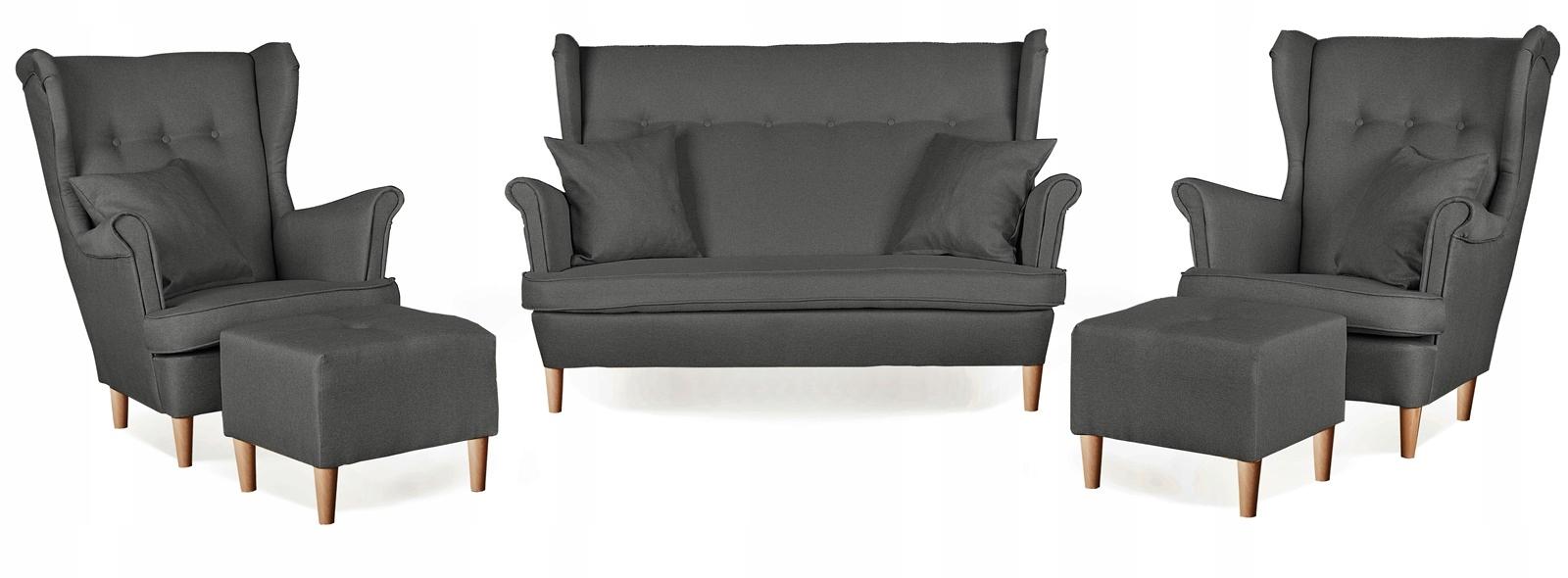 Zestaw wypoczynkowy mebli ARI 149x104x92 cm uszak sofa fotele pufy do salonu Twist szary