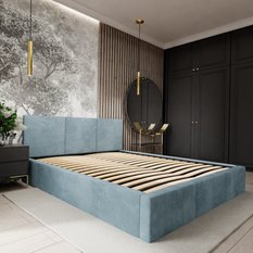 Łóżko tapicerowane 160x200x120 cm do sypialni podwójne z pojemnikiem automatyczny otwierany schowek na pościel  morski - Miniaturka zdjęcia nr 8