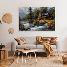 Obraz Na Płótnie Krajobraz Drewniany Domek W Górach 100x70 Krajobraz Nowoczesny - Miniaturka zdjęcia nr 3