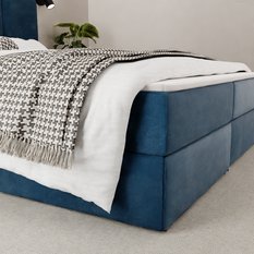 Łóżko kontynentalne 160x200x113 cm tapicerowane podwójne z materacem granatowe - Miniaturka zdjęcia nr 6