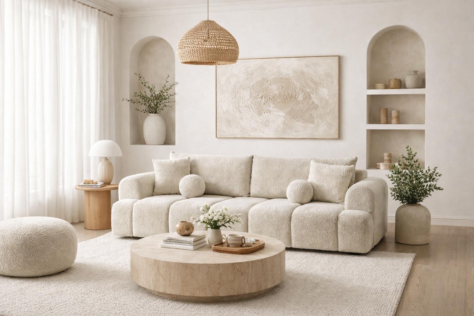 Kanapa rozkładana trzyosobowa Mediolan 250x112x90 cm LOOP sofa z funkcją spania kremowa