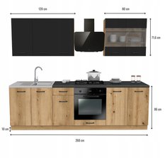 Zestaw mebli kuchennych Capri 260 cm szafki kuchenne górne dolne czarny/dąb evoke z blatem District Dark - Miniaturka zdjęcia nr 3