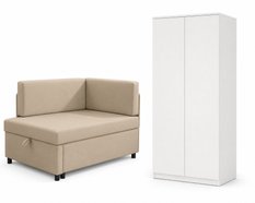Zestaw mebli sofa rozkładana Viluś beżowa + szafa Martusia 180 cm biała do pokoju dla dziecka - Miniaturka zdjęcia nr 2