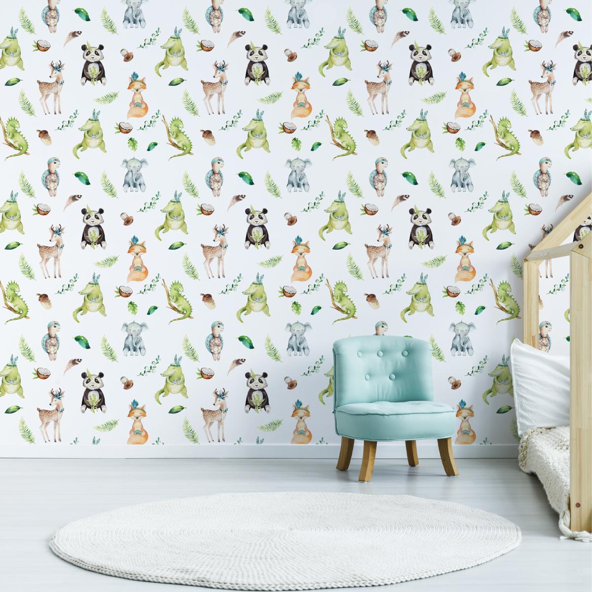 Tapeta dziecięca MISIE panda lisy krokodyle słonie  nr. 4