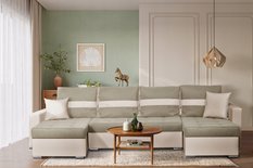 Narożnik Figo BIG 296x74x140 cm kształt U z funkcją spania i przechowywania do salonu Twist beżowy - Miniaturka zdjęcia nr 9