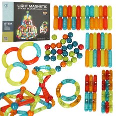 Klocki magnetyczne LED magnetic sticks duże patyczki świecące dla małych dzieci 102 elementy 19x13x7 cm