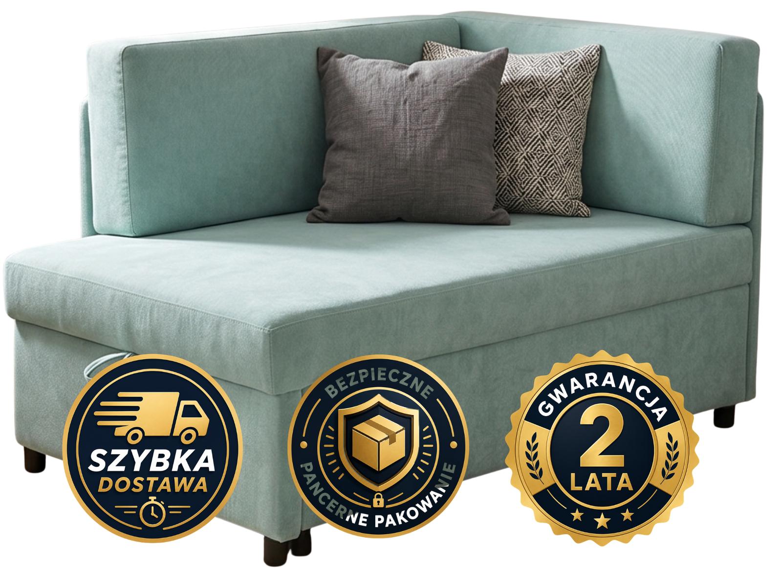Łóżko młodzieżowe Viluś 106x75x80 sofa narożnik jednoosobowy do pokoju z funkcją spania i przechowywania miętowy