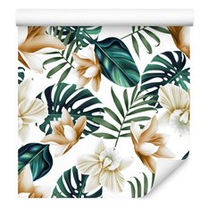 Tapeta kwiaty w stylu retro, monstera - Miniaturka zdjęcia nr 1