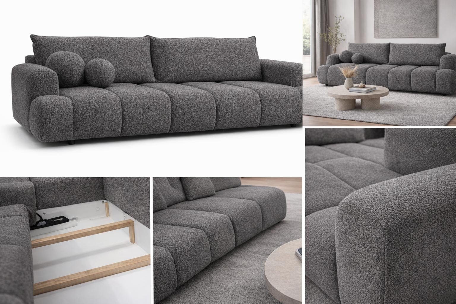 Kanapa z funkcją spania Mediolan 250x112x90 cm LOOP rozkładana trzyosobowa sofa ciemnoszara nr. 2