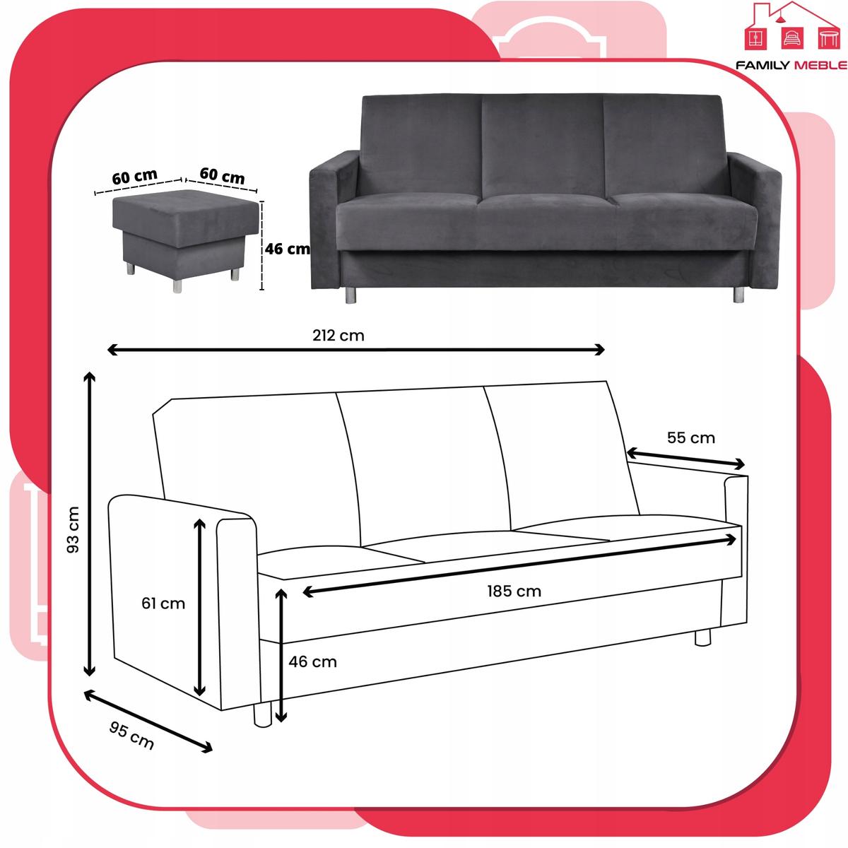 Wersalka Narożnik Alicja z pufą sofa kanapa rozkładana Family Meble szare nr. 7