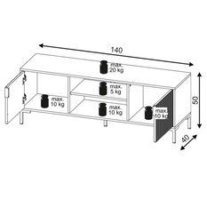 Szafka RTV 140x40x50 cm Flinn z praktycznymi półkami i szafkami czarny mat do salonu - Miniaturka zdjęcia nr 5