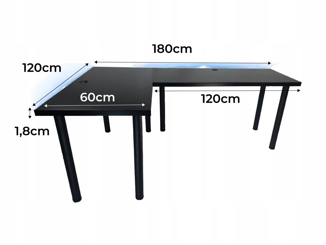 Biurko gamingowe model 2 Low 180x75x60cm czarne narożne do pokoju gracza nr. 3