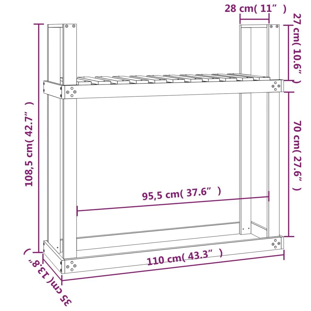 Stojak na drewno, szary, 110x35x108,5 cm, lite drewno sosnowe nr. 8