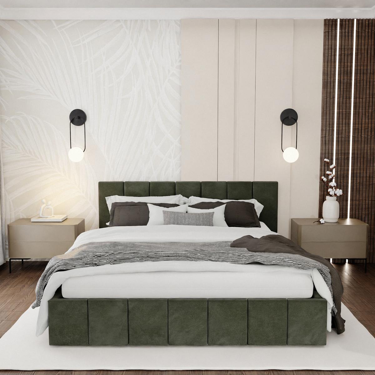 Łóżko tapicerowane 140x200 premium z pojemnikiem do sypialni khaki wezgłowie 107 cm nr. 2