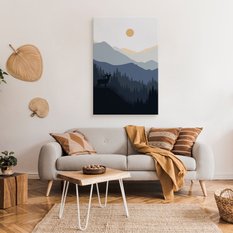 Obraz Na Płótnie Pejzaż Góry Jeleń Wschód Słońca Natura Styl Boho 80x120cm - Miniaturka zdjęcia nr 3