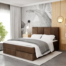Łóżko kontynentalne 180x200x113 cm tapicerowane podwójne z materacem brązowe  - Miniaturka zdjęcia nr 7