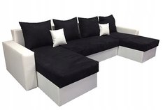 Narożnik MAXI 145x300 cm z funkcją spania i przechowywania do salonu czarno-biała 