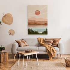 Obraz Do Sypialni Krajobraz Zachód Las Jezioro Natura Styl Boho 80x120cm - Miniaturka zdjęcia nr 3