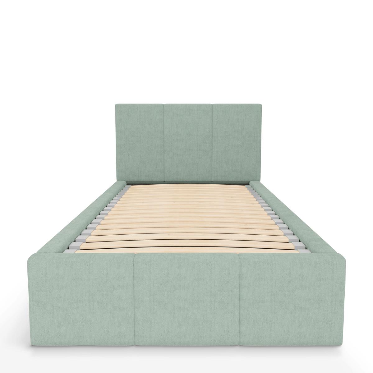 Łóżko Pojedyncze 90x200cm łóżko tapicerowane z pojemnikiem miętowe do sypialni wezgłowie 120 cm  nr. 7