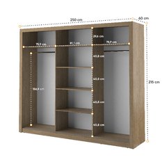 Szafa z lustrem Arti 250 cm do sypialni przedpokoju garderoby dąb shetland - Miniaturka zdjęcia nr 7