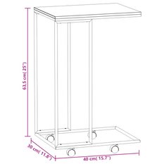 Stolik kawowy 40x30x63,5 cm boczny na kółkach na metalowej ramie czarny do salonu - Miniaturka zdjęcia nr 6