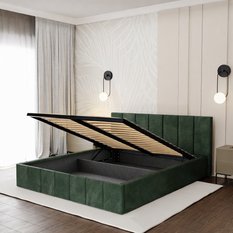 Łóżko tapicerowane 160x200 premium z pojemnikiem do sypialni butelkowa zieleń wezgłowie 107 cm - Miniaturka zdjęcia nr 6