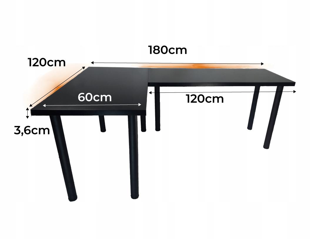 Biurko gamingowe model 1 Low 180x75x60 cm czarne narożne mocne do pokoju gracza nr. 3