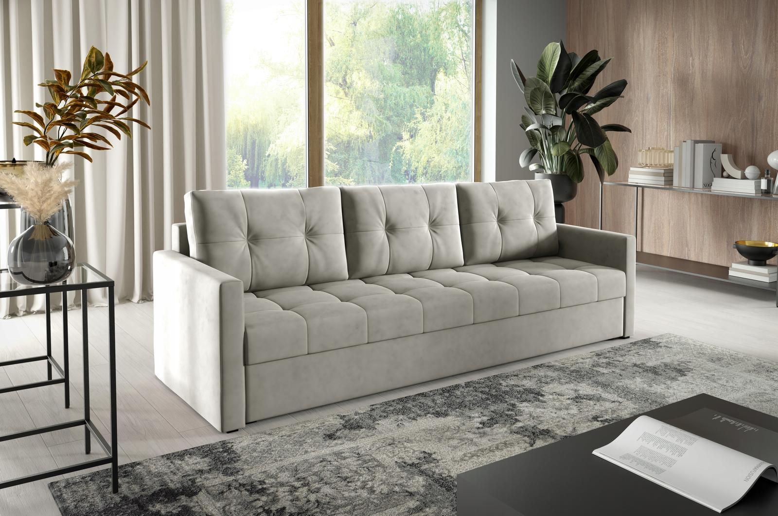 Kanapa IVIO 230x87x86 cm sofa z funkcją spania rozkładana velvet welur jasnobrązowa do salonu nr. 12