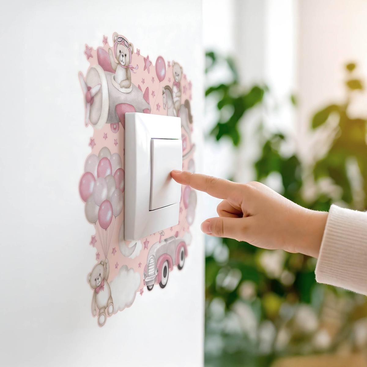 Naklejka Pod Kontakt Do Pokoju Dzieci Balony tle 20x20 Misie Gwiazdy Samolot Chmury nr. 7