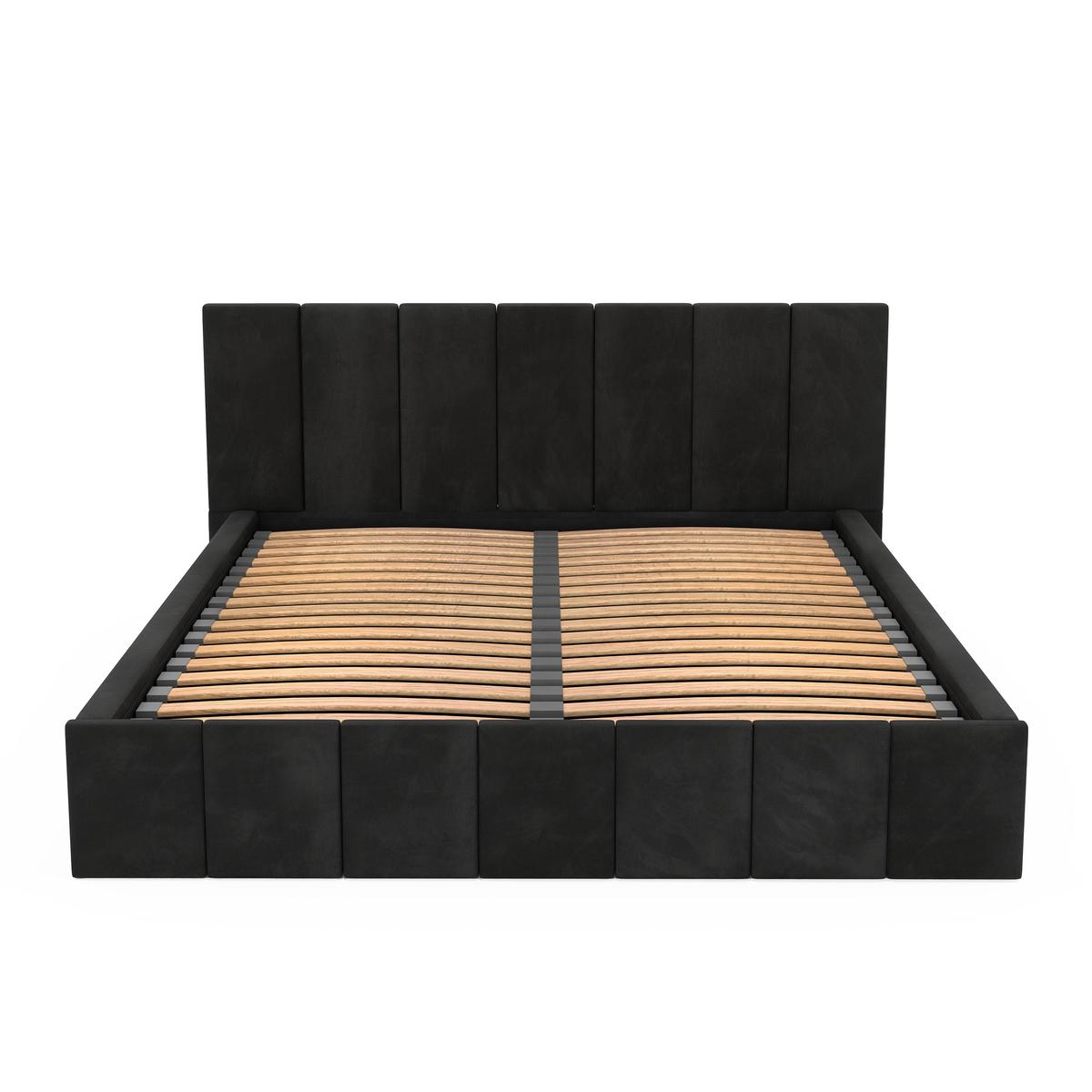 Łóżko tapicerowane 140x200 premium z pojemnikiem do sypialni czarne wezgłowie 107 cm nr. 15