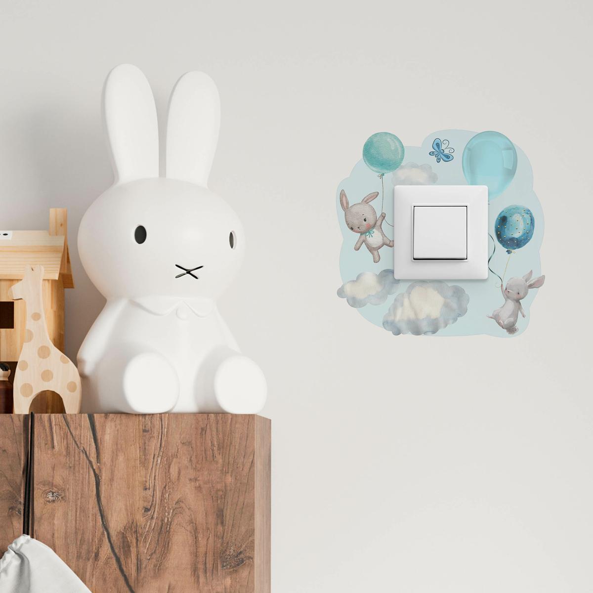 Naklejka Pod Włącznik Kontakt Króliczki Niebieskie 20x20  Balony Do Pokoju Dziecka nr. 4