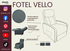 Fotel dla seniora VELLO szary 64x89-156 cm x98 cm rozkładany fotel TV z funkcją spania komfortowy do salonu i pokoju - Miniaturka zdjęcia nr 7