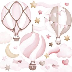 Naklejki Dla Dzieci Różowe Balony Gwiazdy 120x60 Serduszka Styl ZESTAW - Miniaturka zdjęcia nr 1