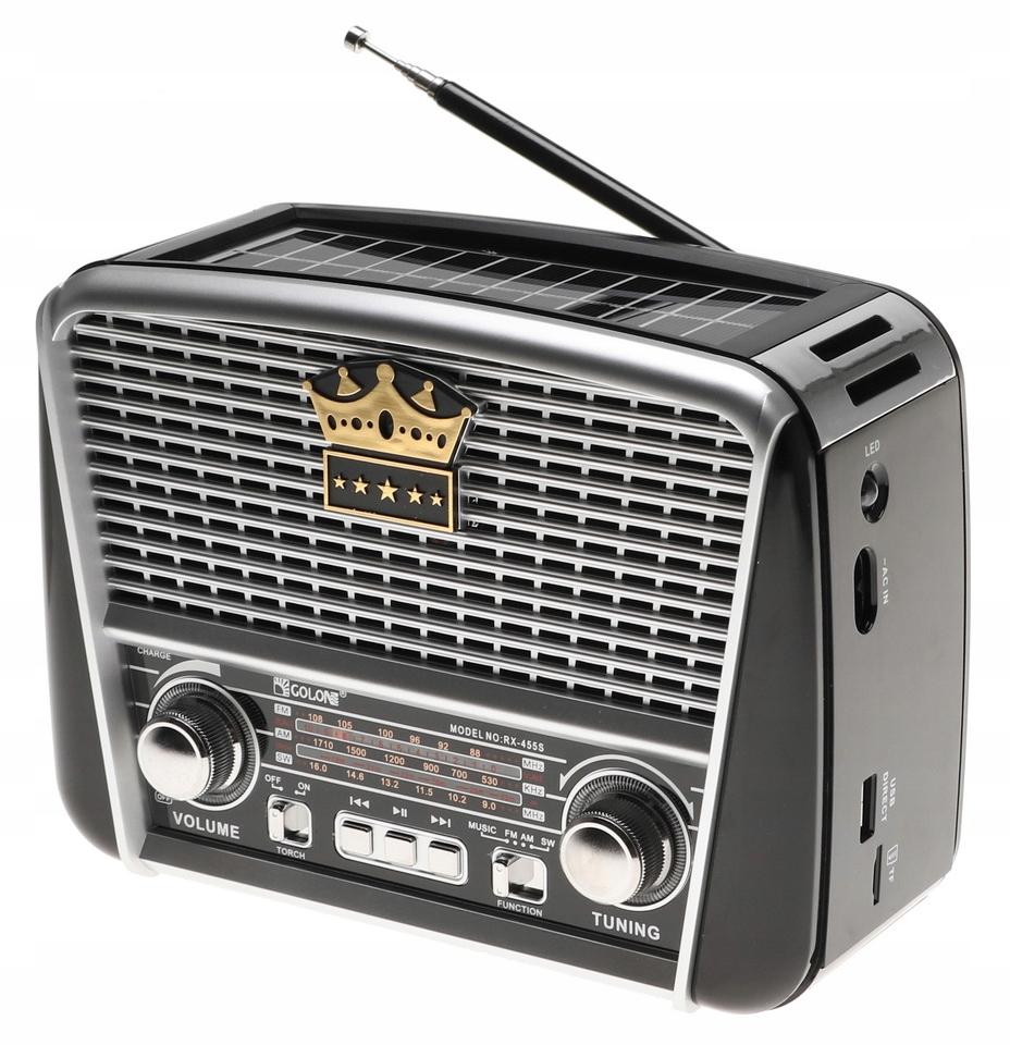 Radio przenośne 21 x 15 x 9 cm RETRO  USB z latarką  ładowany solarnie szare