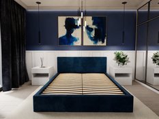 Łóżko tapicerowane do sypialni 180x200x88 cm podwójne z pojemnikiem modne granatowe - Miniaturka zdjęcia nr 3