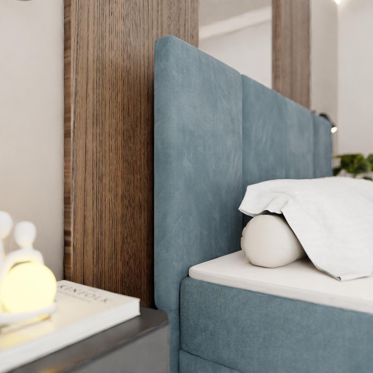 Łóżko kontynentalne 160x200x113 cm tapicerowane podwójne z materacem morskie nr. 5