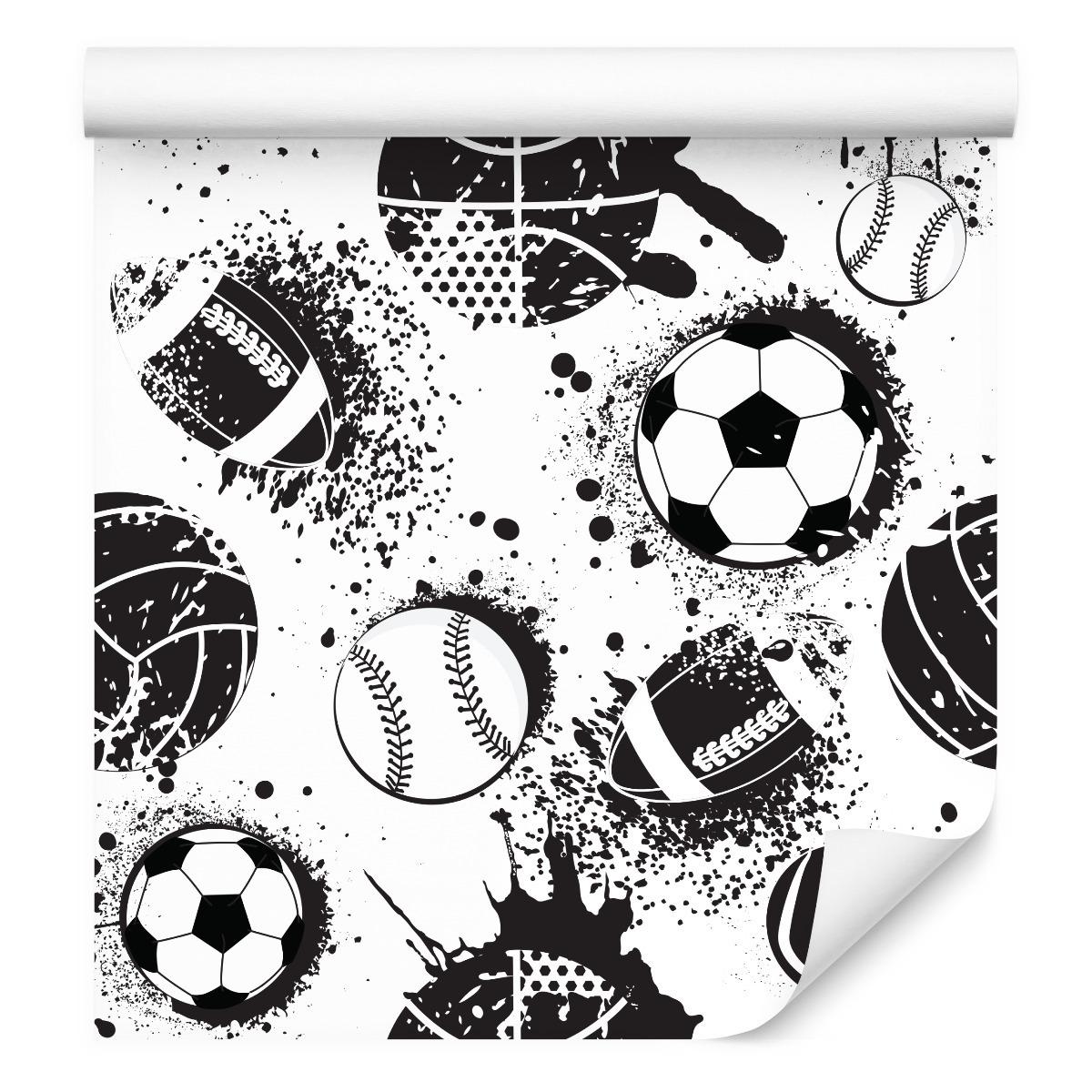 Tapeta Dziecięca Czarno-biała PIŁKI Sport Grunge  nr. 5