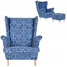Fotel uszak z podnóżkiem geometryczny modny wzór