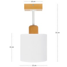 Lampa sufitowa 15 x 15 x 31 cm jednopunktowy spot z drewna gwint E27 biała do salonu - Miniaturka zdjęcia nr 4