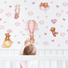 Naklejki Dla Dzieci Misie Różowe Chmurki Gwiazdy 120x60 Kokardki ZESTAW - Miniaturka zdjęcia nr 7