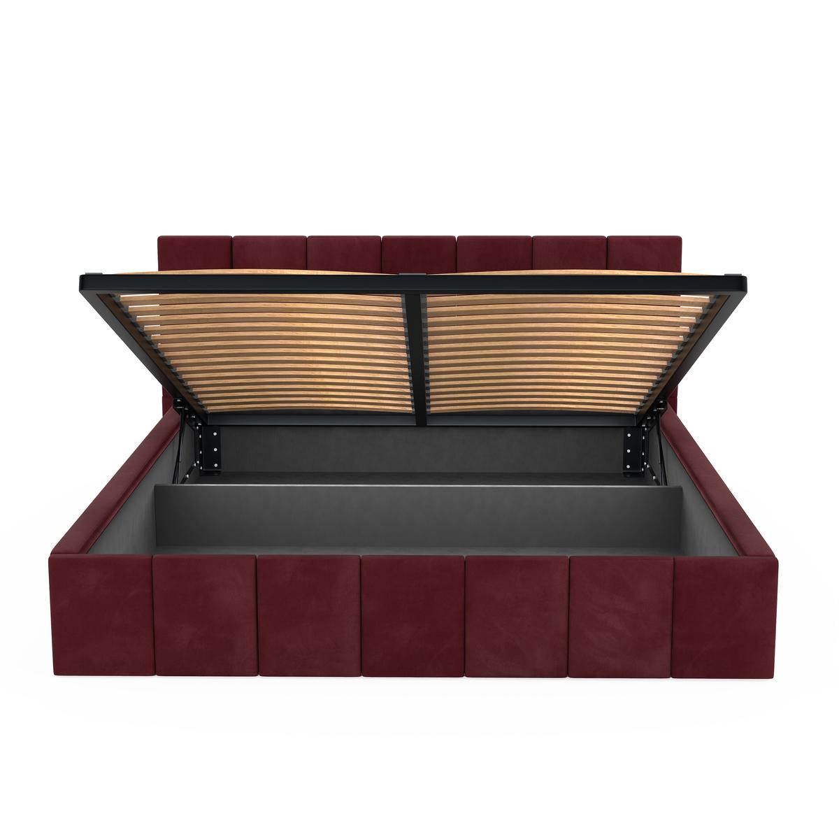 Łóżko tapicerowane 140x200 premium z pojemnikiem do sypialni bordowe wezgłowie 107 cm nr. 12